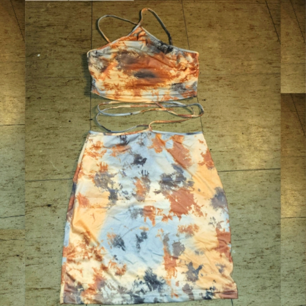 Two-piece cross skirt & crop top set